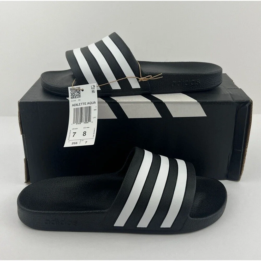 Adidas Adilette Aqua Unisex Slides Black White Stripes Mens 7 Womens 8  F35543