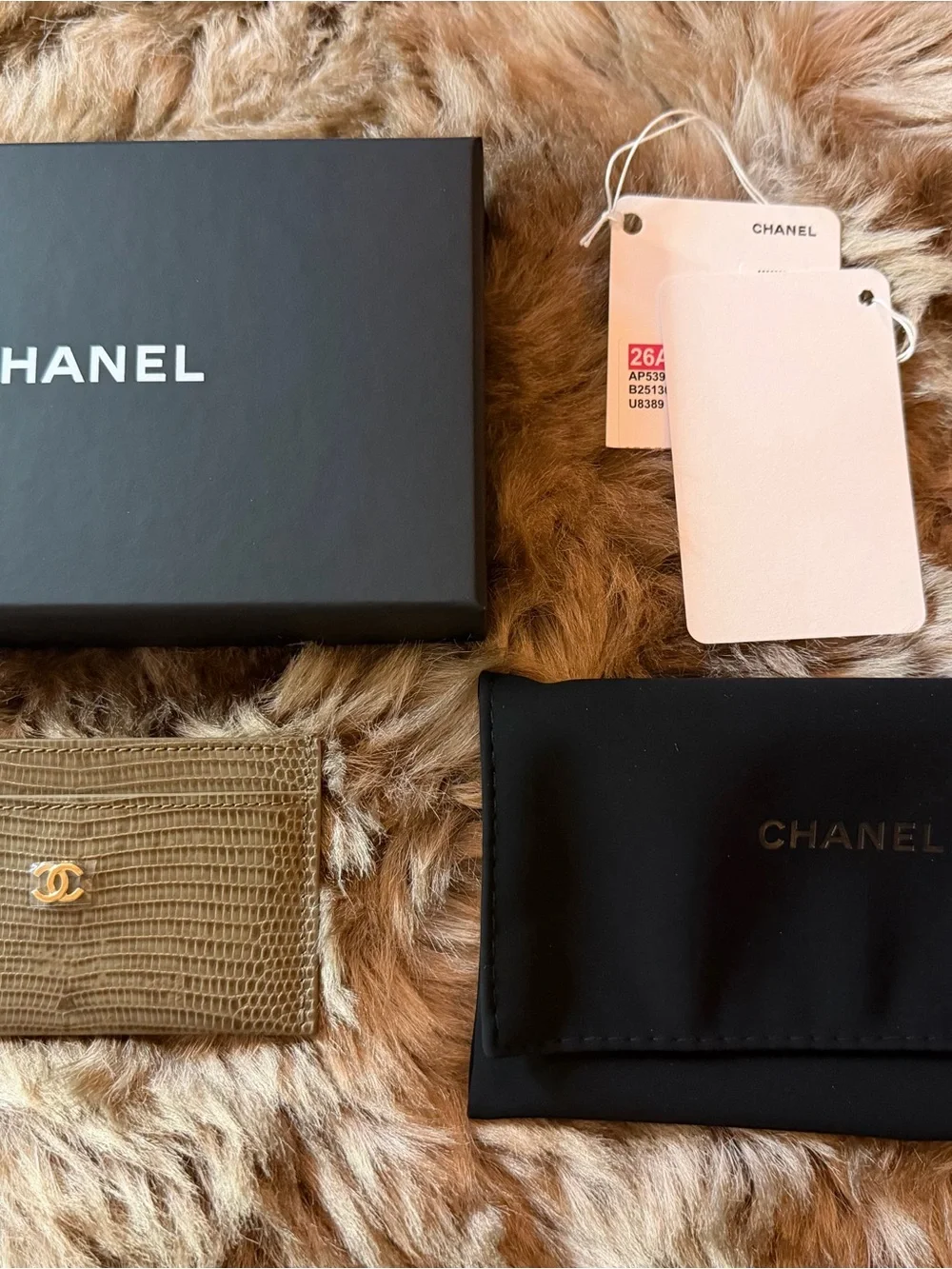 Chanel Embossed Lizard Cardholder in Khaki and Gold hardware