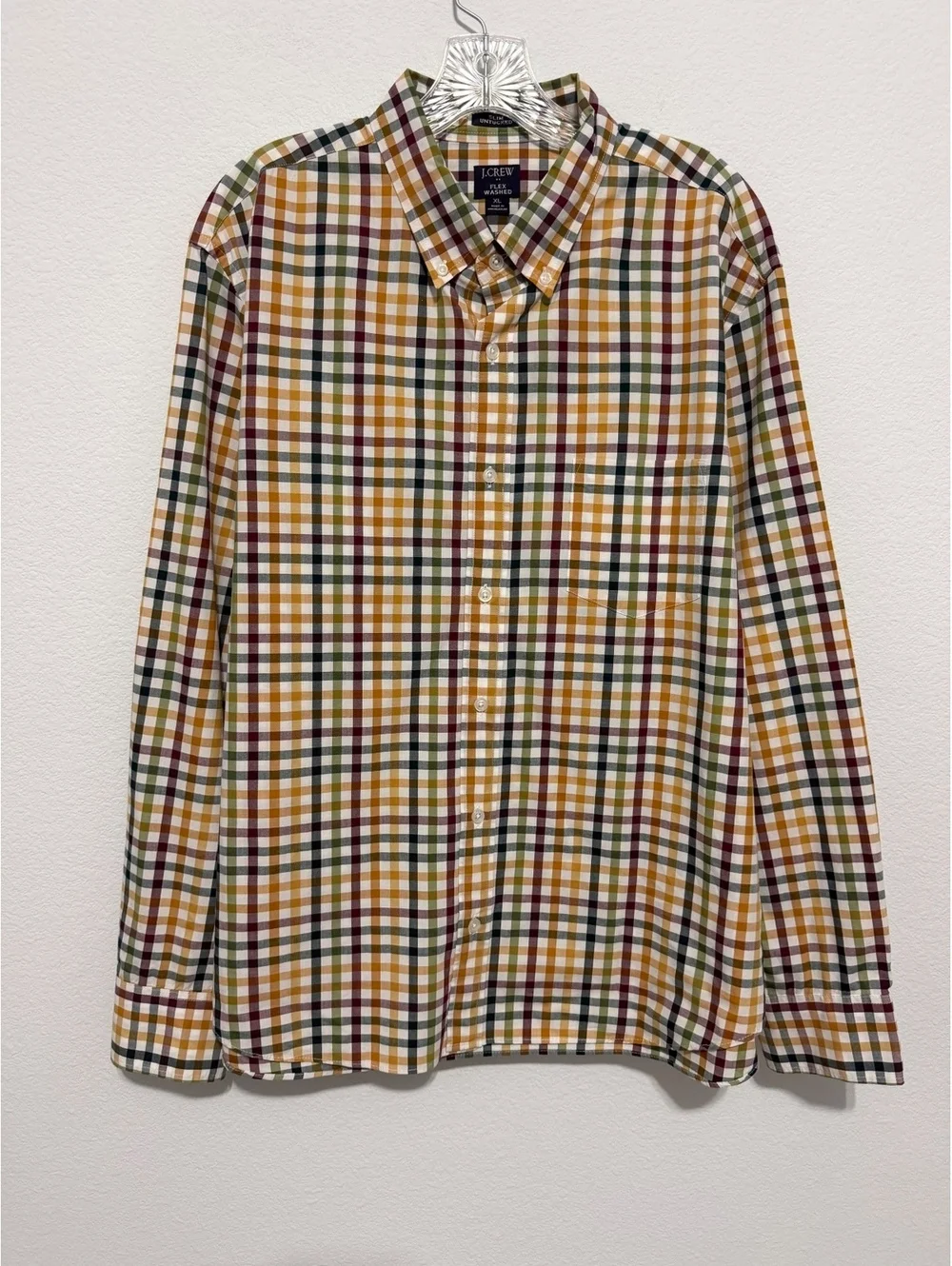 J. Crew Long Sleeve Button Up Gingham Check Slim Untucked Shirt Men's Size XL