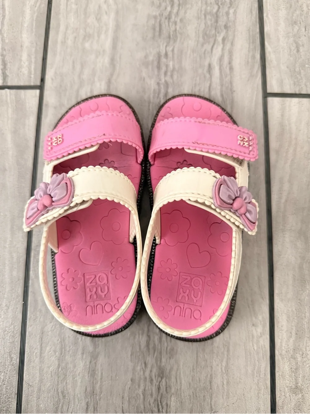 Zaxy Kids Pink & Cream Bow Sandals