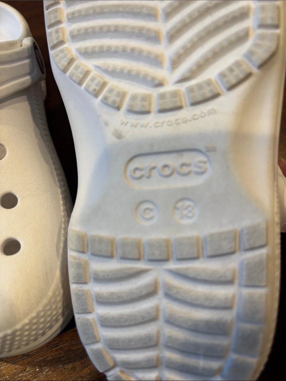 Kids White Foam Clog Sandals with Vent Holes and Heel Strap. Size 13