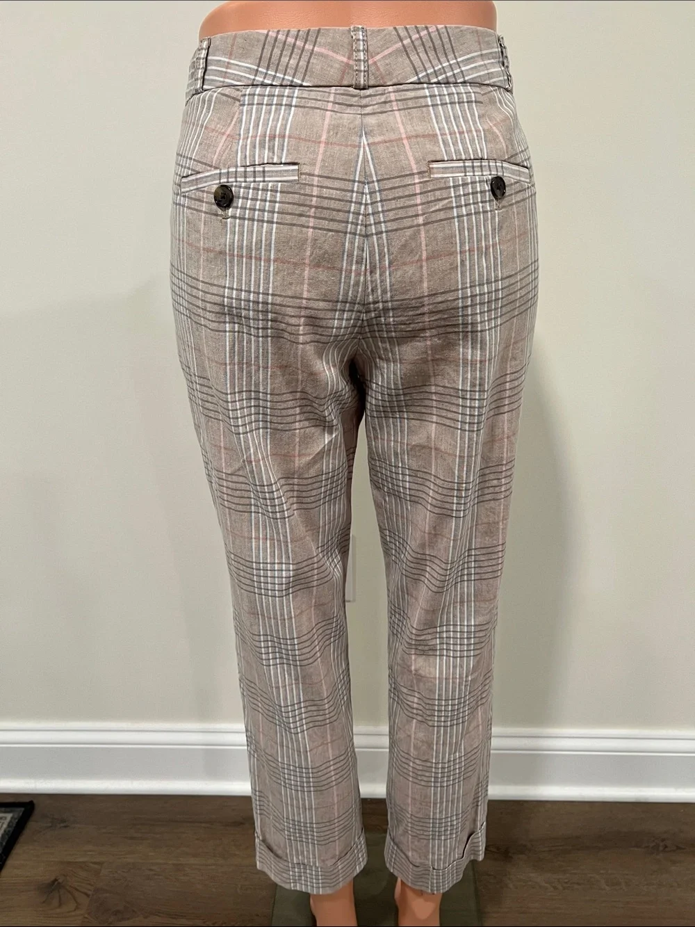 Banana Republic Avery Plaid Linen/Cotton Blend Plaid Ankle Pants Size 2