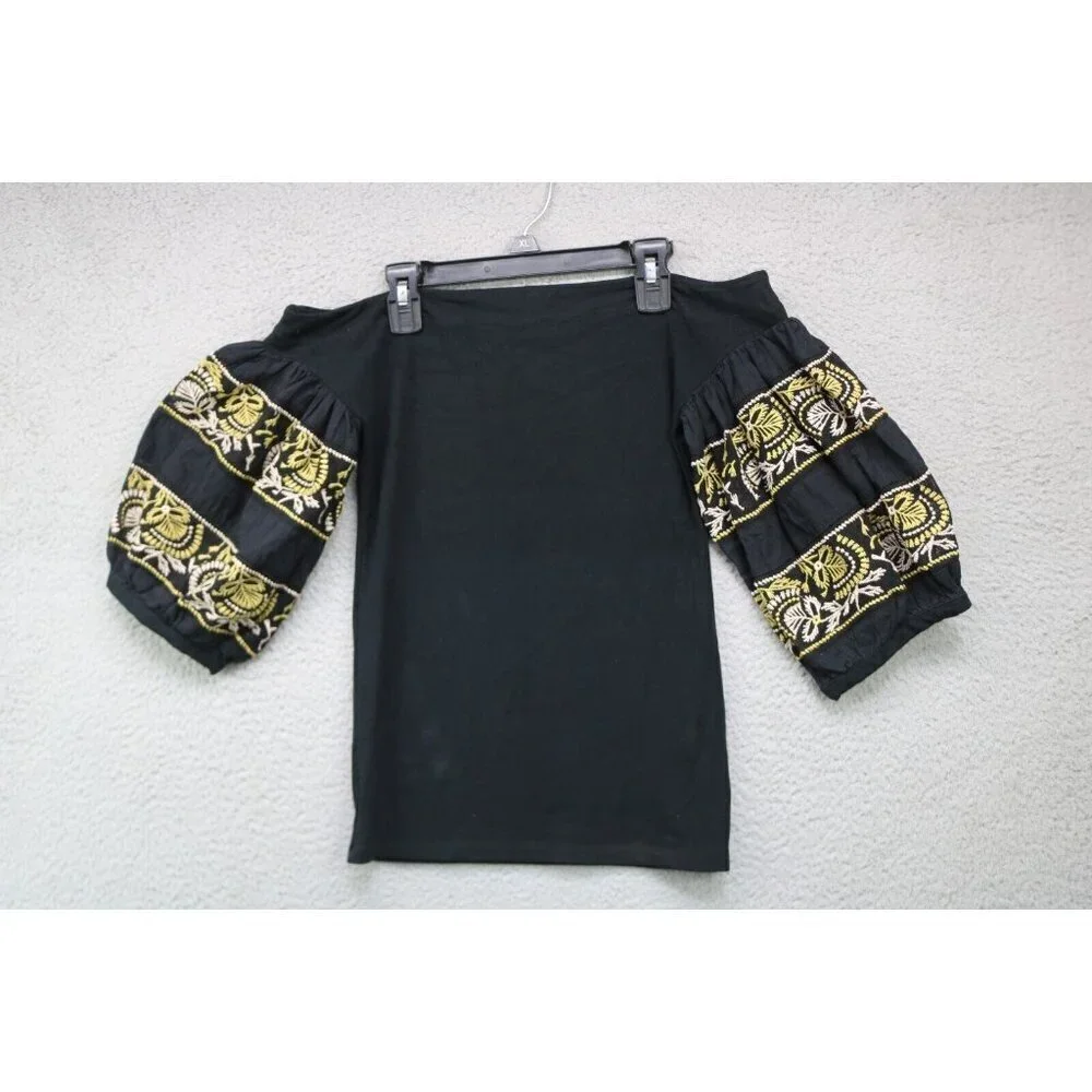 Free People Short Embroidered Puff Sleeve Off Shoulder Top-XS-BOHO-Whimsigoth