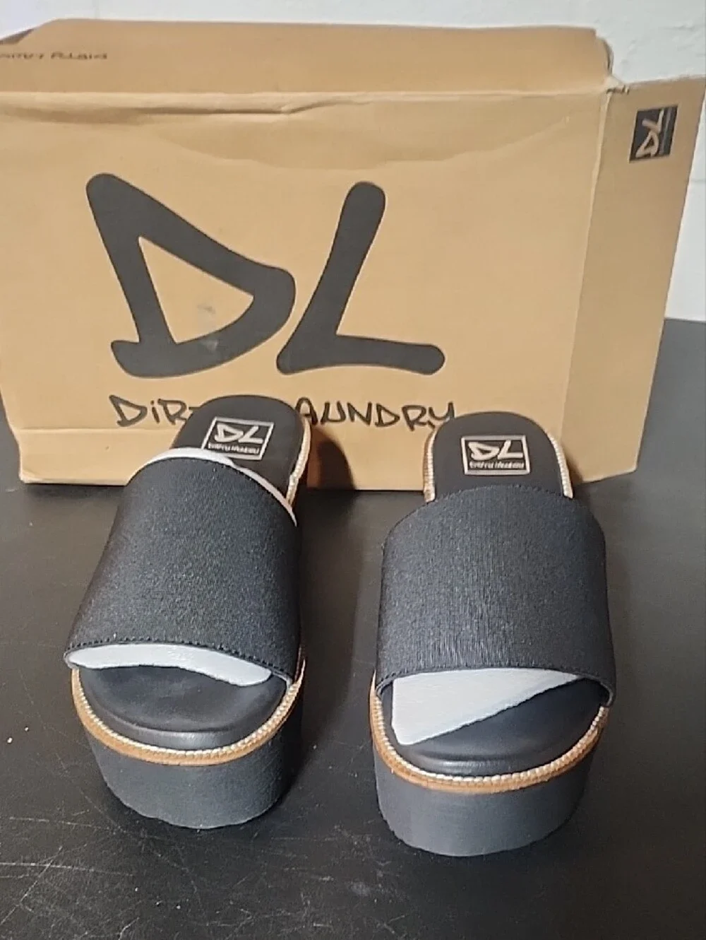 Dirty Laundry Black Platform Slide Sandals