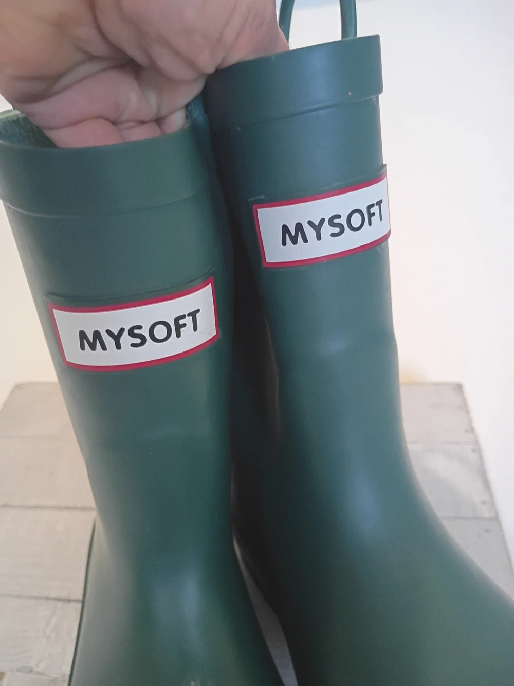 Kids My Soft Size 2 Waterproof Green Rain Boots with Easy Pull Handles