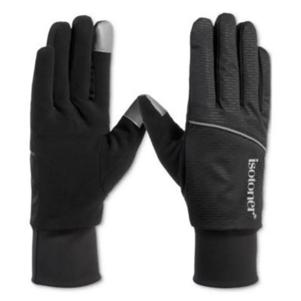 Isotoner Women's Black Sport Jersey Reflective Water-Repellent Gloves S/M