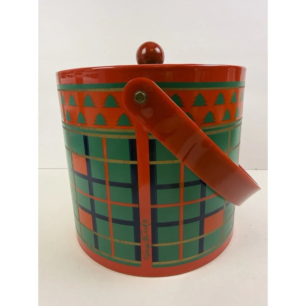 Vintage George Briard MCM Tartan  Christmas Plaid Cocktail Cart Ice Bucket