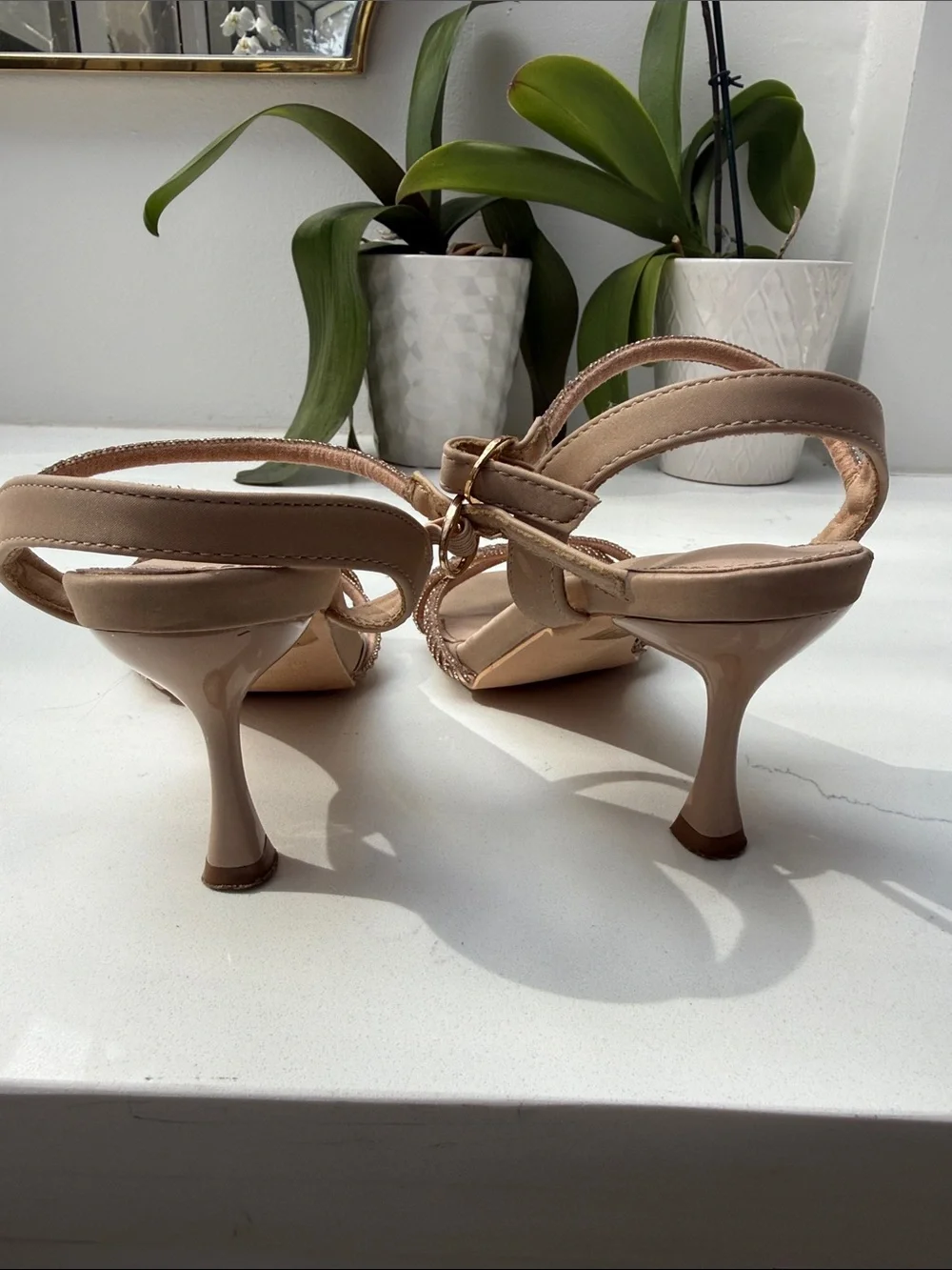 Kids Sparkling Rose Gold Braided-crystal Strap Dress Heels. Girls size 5.5