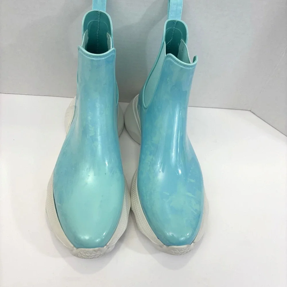 Kenneth Cole Evanna Rain Boots Womens 10 Blue Rubber Waterproof Ankle Chelsea