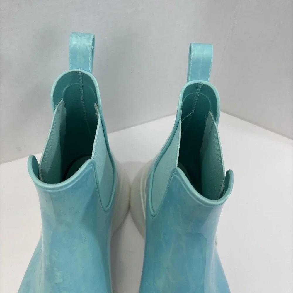Kenneth Cole Evanna Rain Boots Womens 10 Blue Rubber Waterproof Ankle Chelsea