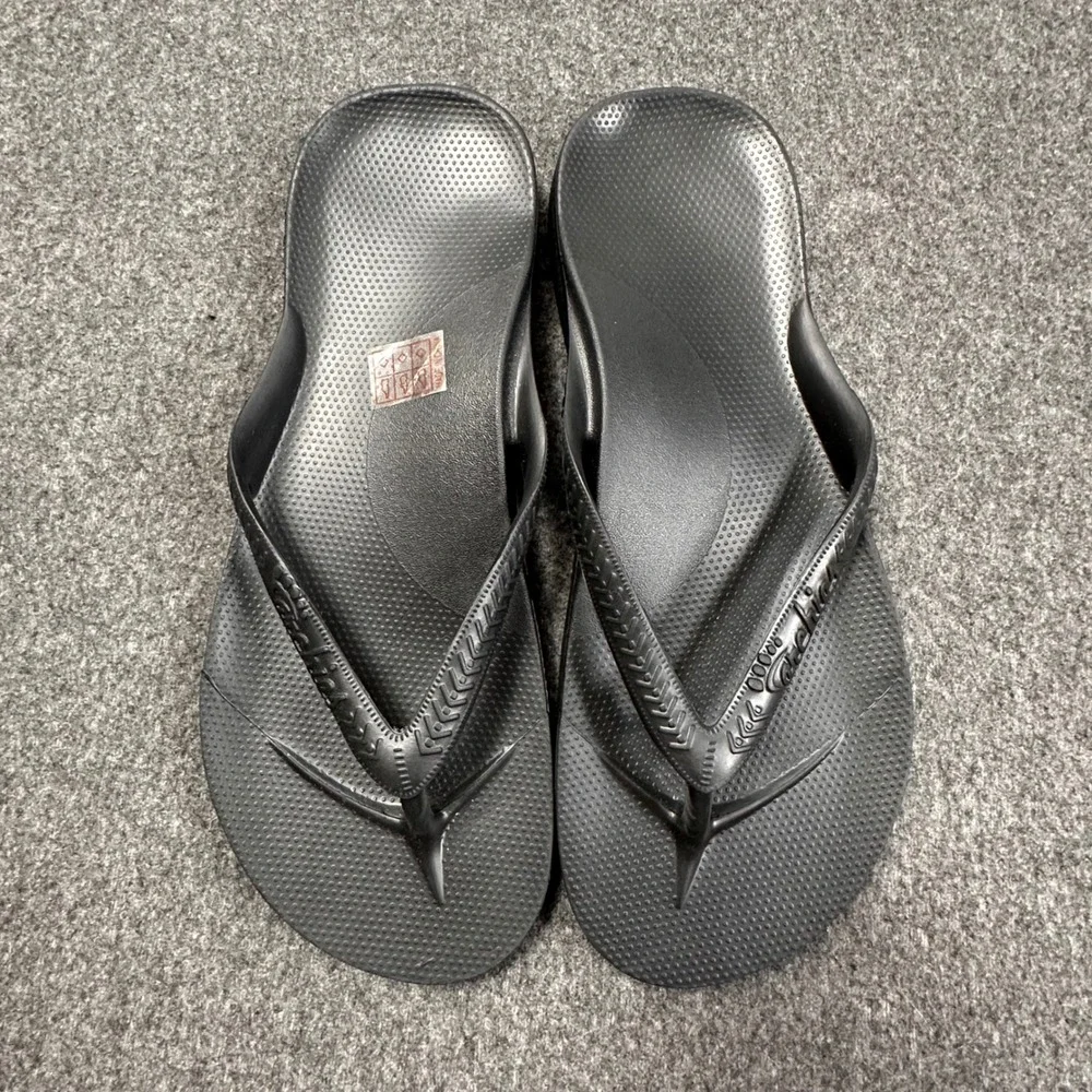 Archies High Arch Support Flip Flops Black Sandals Mens 8 Womens 9 Orthotic