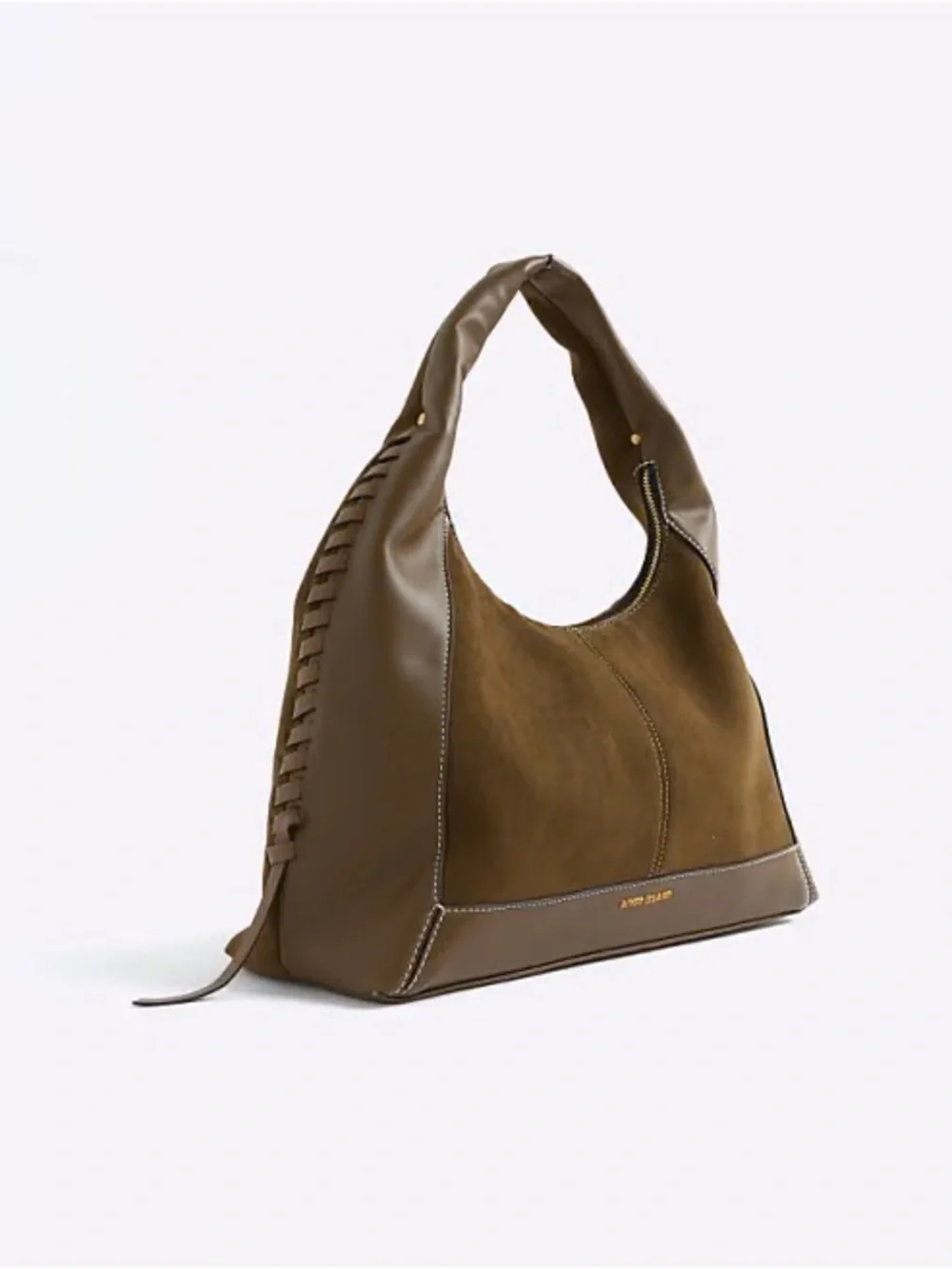River Island whipstitch slouch bag in khaki