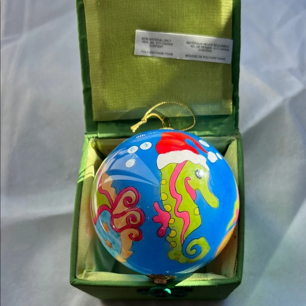 Merry Fishmash Pier 1 Vibrant Blue and Pink Holiday Ornament