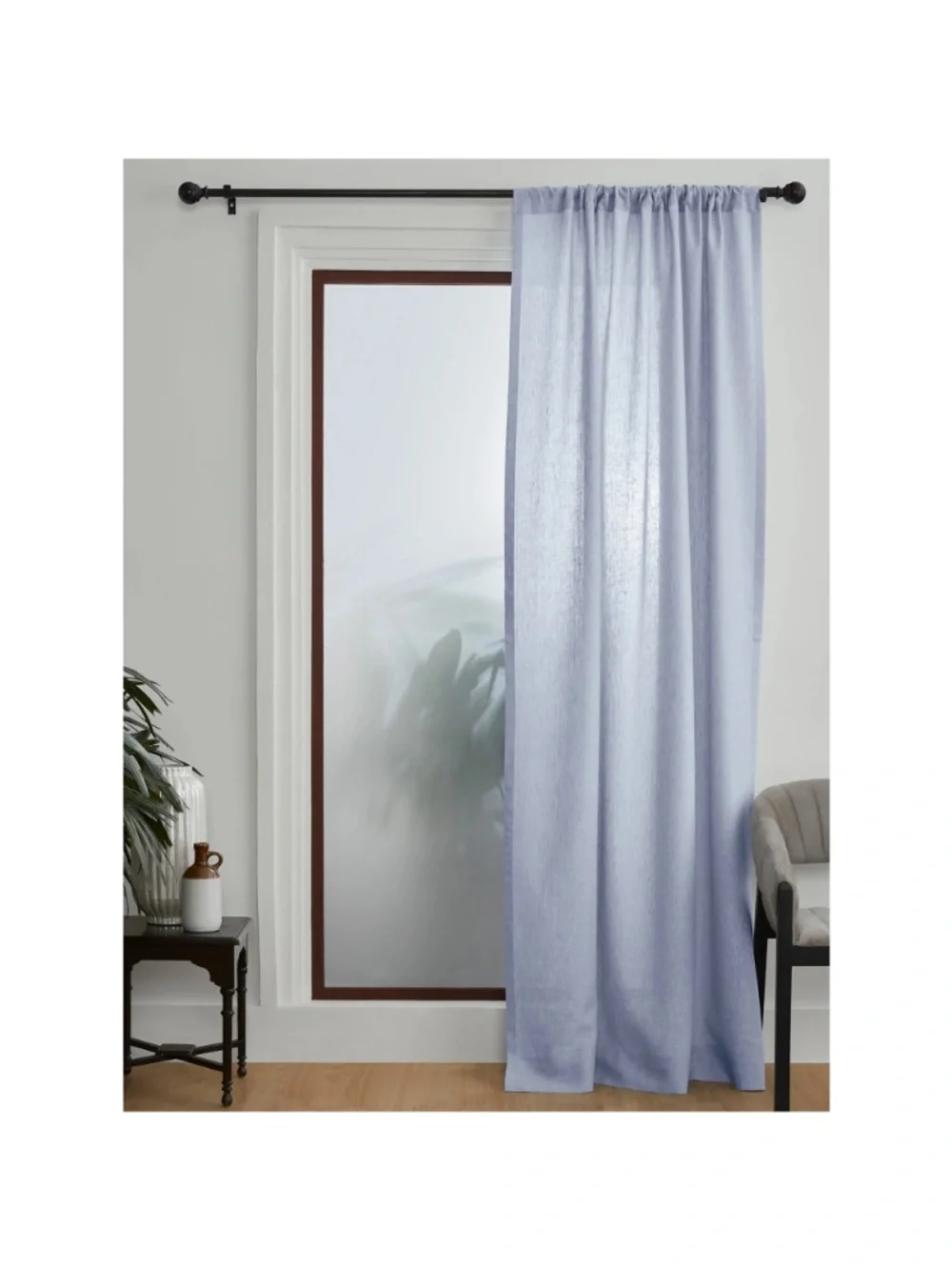 Solino Home 100% Linen Curtain 52 x 120 (2 Panels) Chambray Blue- STORE RETURN