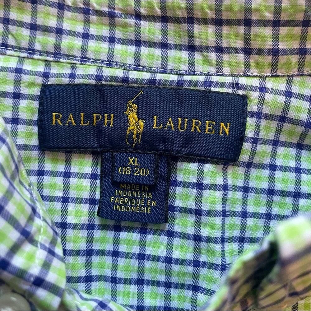 Ralph Lauren Blue & Green Plaid Long Sleeve Button Down size XL (18-20)