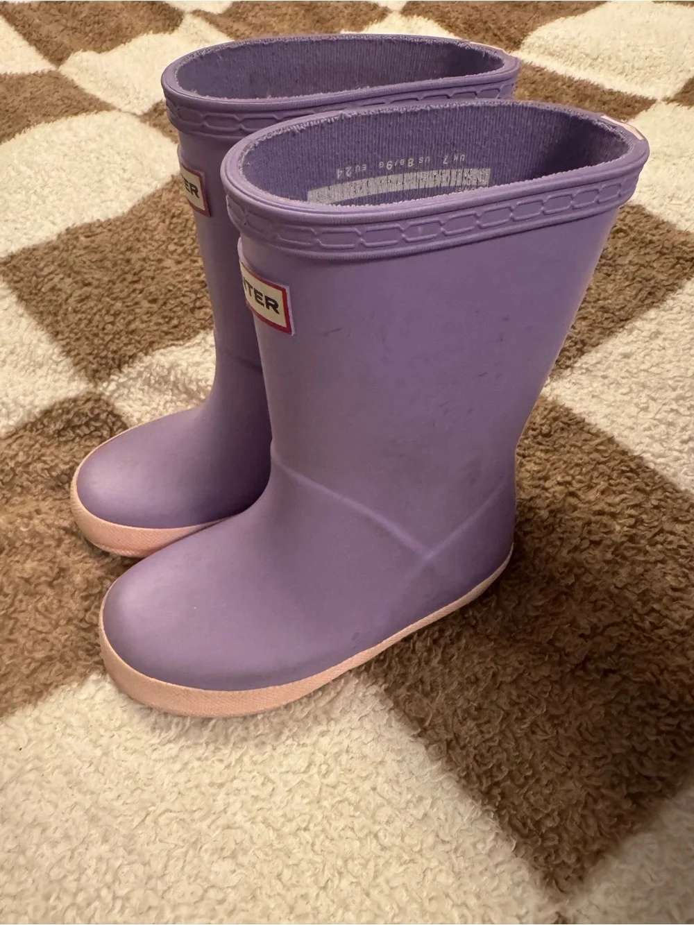 Hunter Kids Lavender Rain Boots with Pink Soles