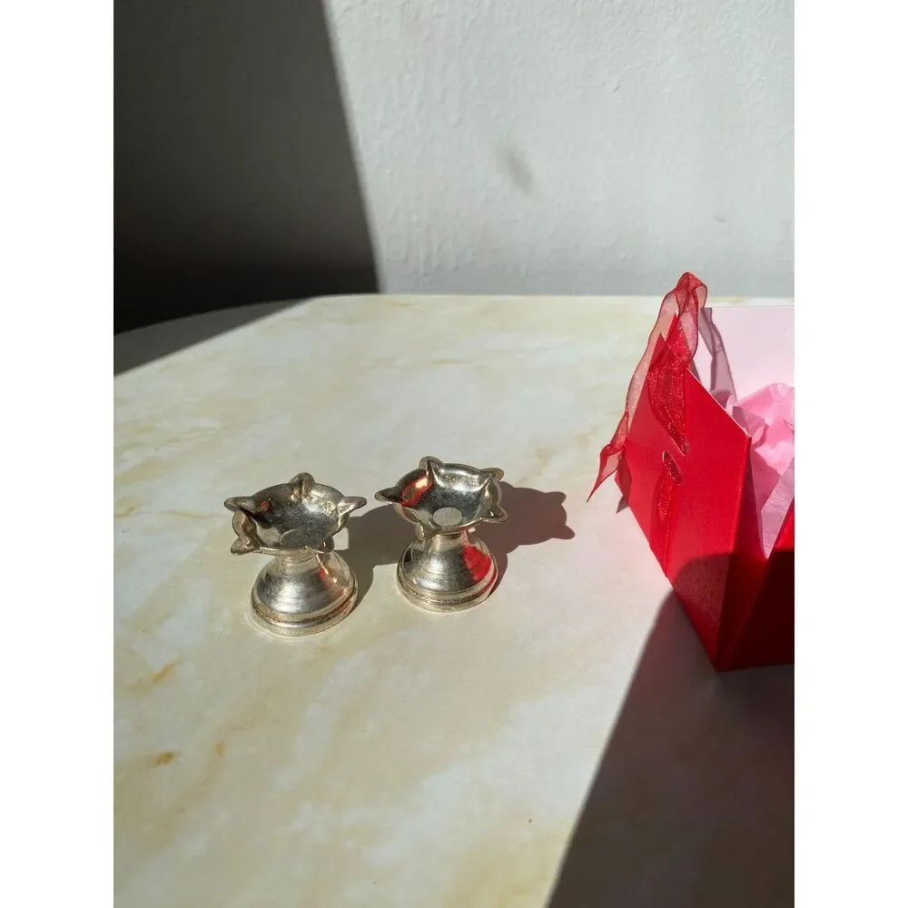 925 Sterling Silver Oil lamp Diya Deepak Religious Temple Home Decorative Diwali