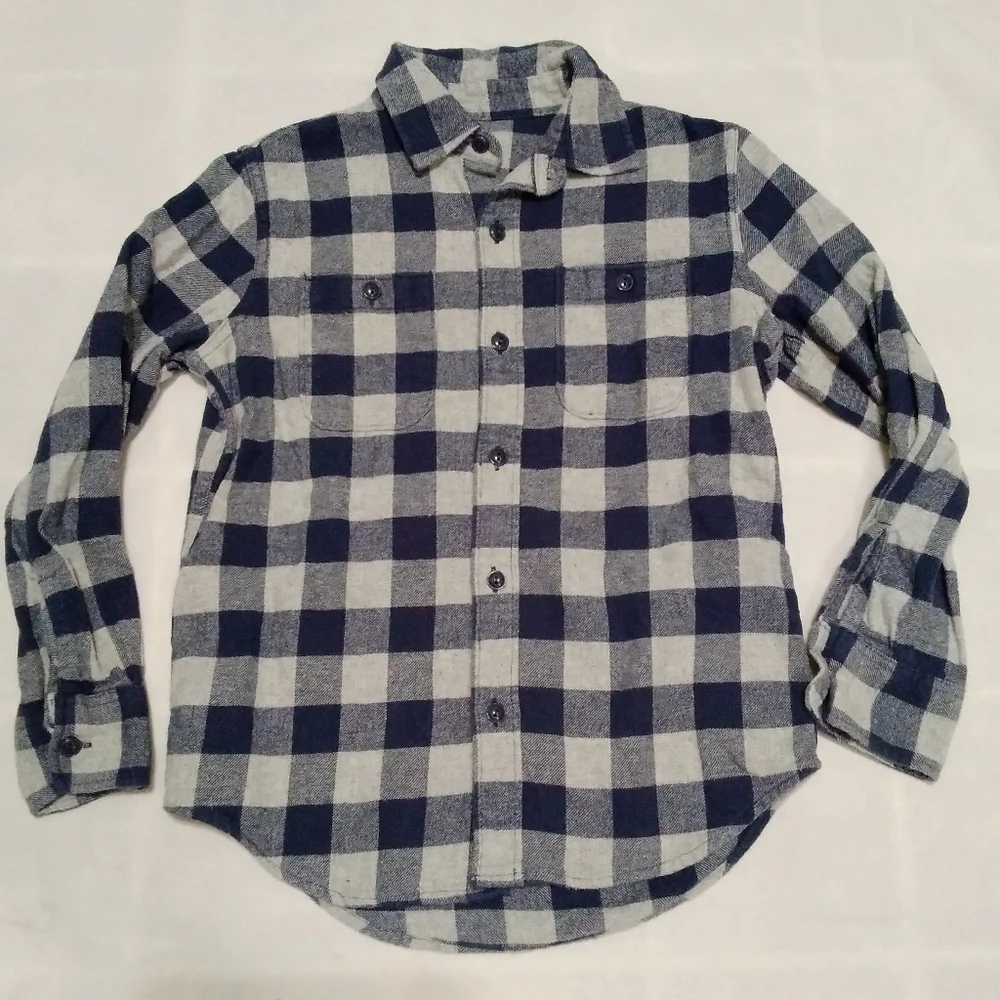 Gap Kids Navy Gray Checkered Flannel Medium