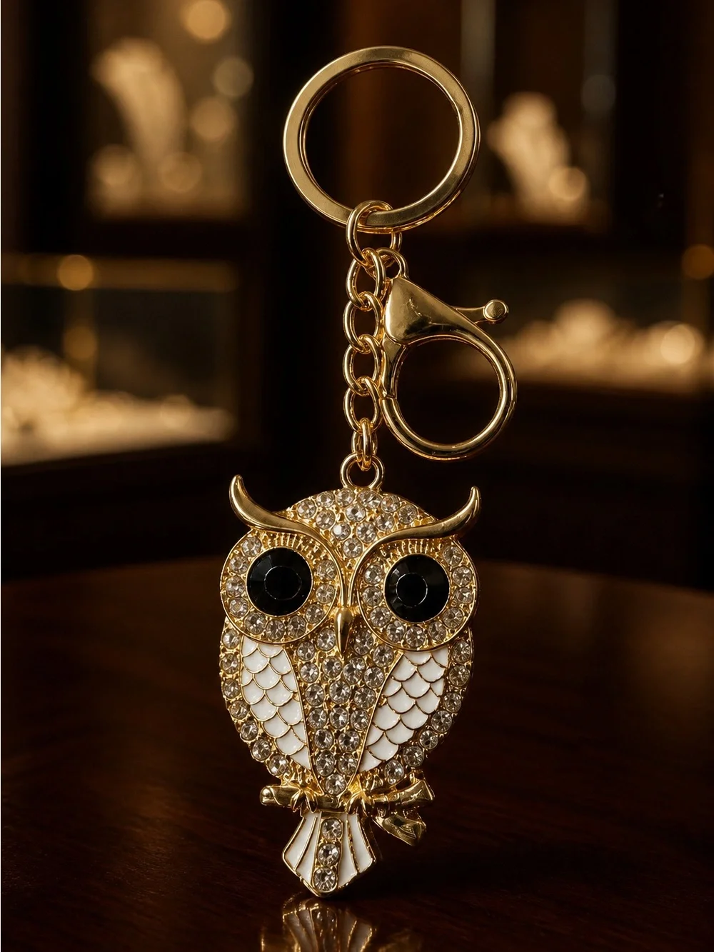 Gold Owl Keychain with Crystal Accents
