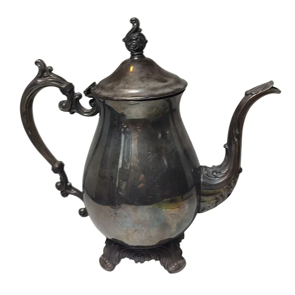FB Rogers Antique Teapot Silver Plated Footed Intricate‎ 2462 Ten Inches
