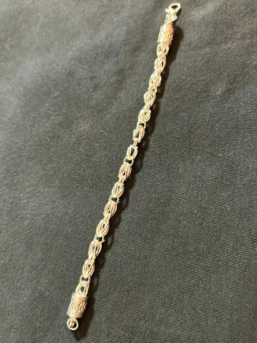 Men's Silver Byzantine Link Bracelet Thick Cage Weave Chain Ornate End Caps 8.5