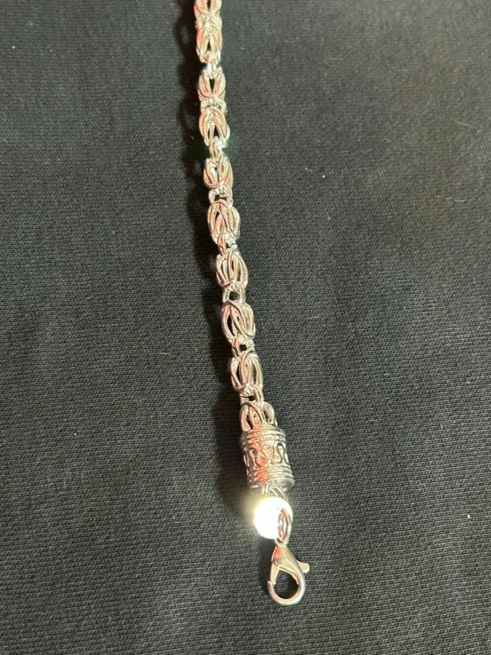 Men's Silver Byzantine Link Bracelet Thick Cage Weave Chain Ornate End Caps 8.5