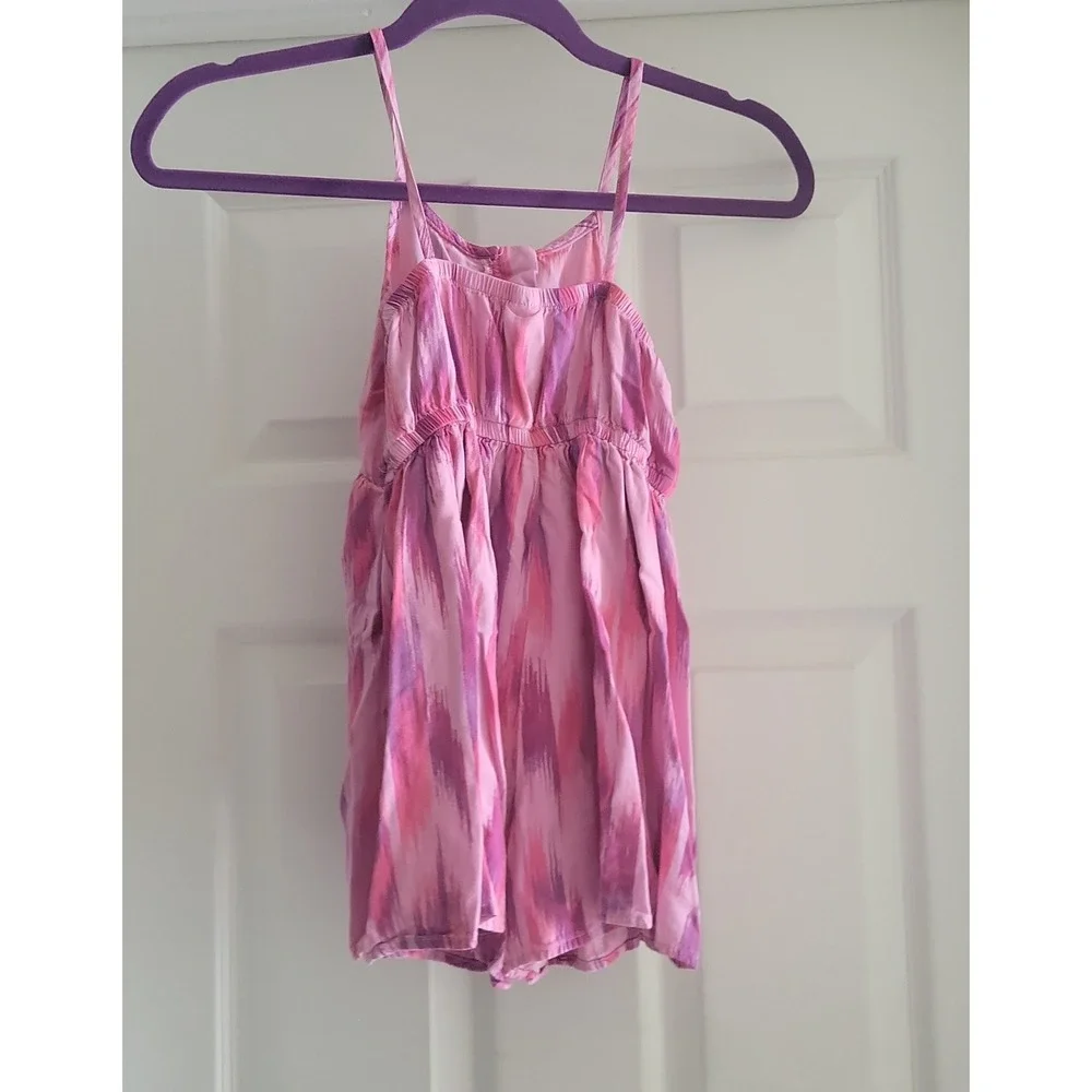 OshKosh Bgosh Girls Pink Purple Ikat Print Sleeveless Romper Size 7 7A