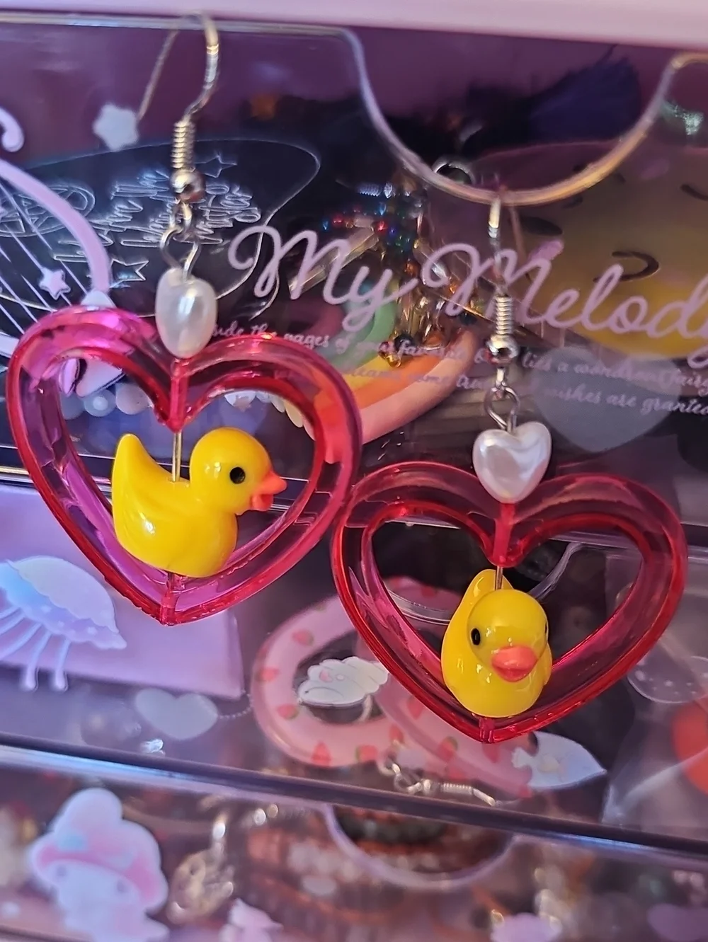 Source Unknown Pink Heart Duck Drop Earrings