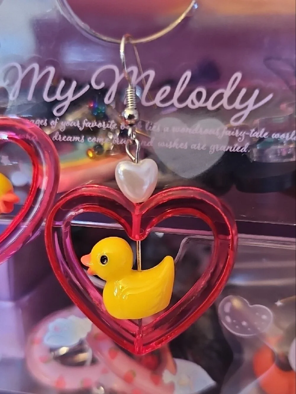Source Unknown Pink Heart Duck Drop Earrings
