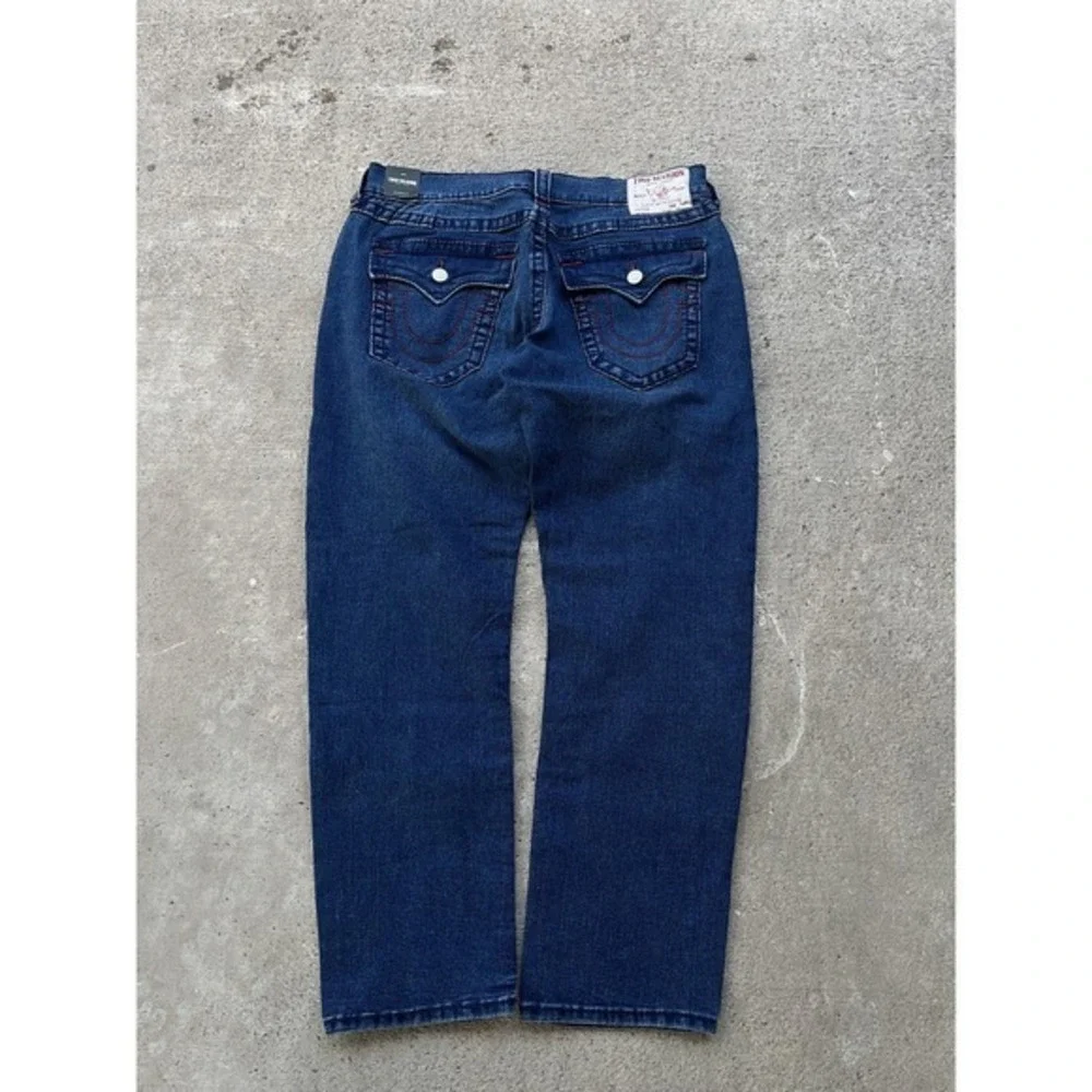 True Religion Geno Big T Flap Relaxed Slim Jeans Mens 36x30 Dark Wash Blue Denim