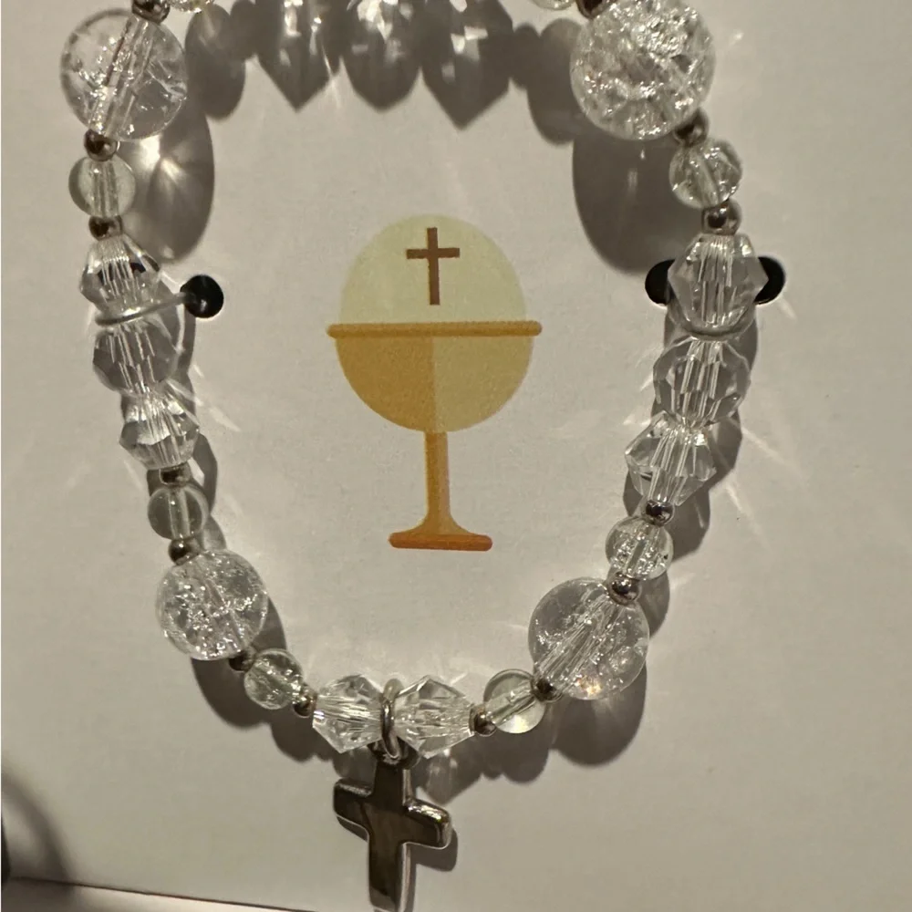 First Communion Gifts for Girls, Cross Bracelet First Communion Gifts clear bead