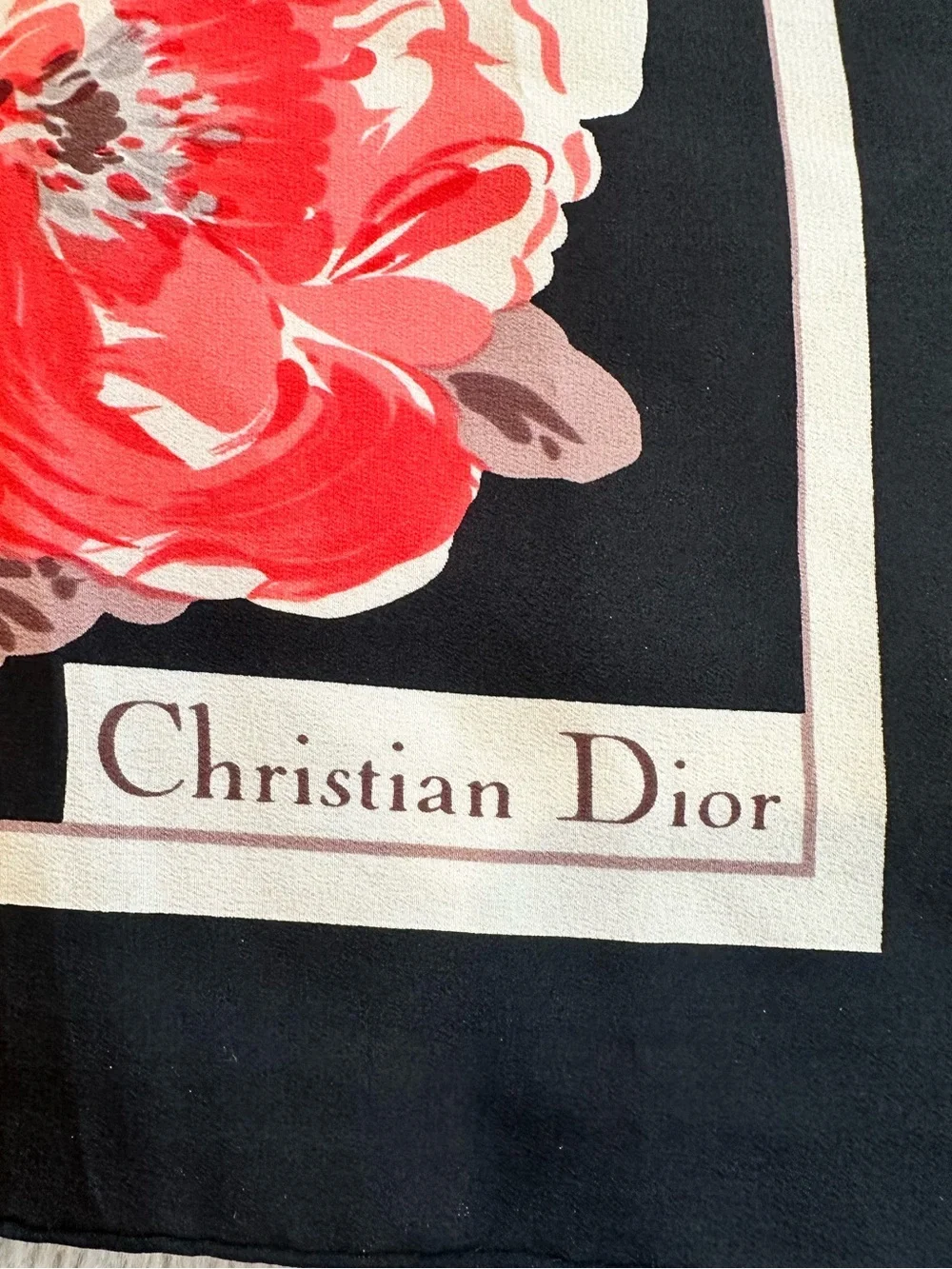 Dior Black and Cream Silk Scarf