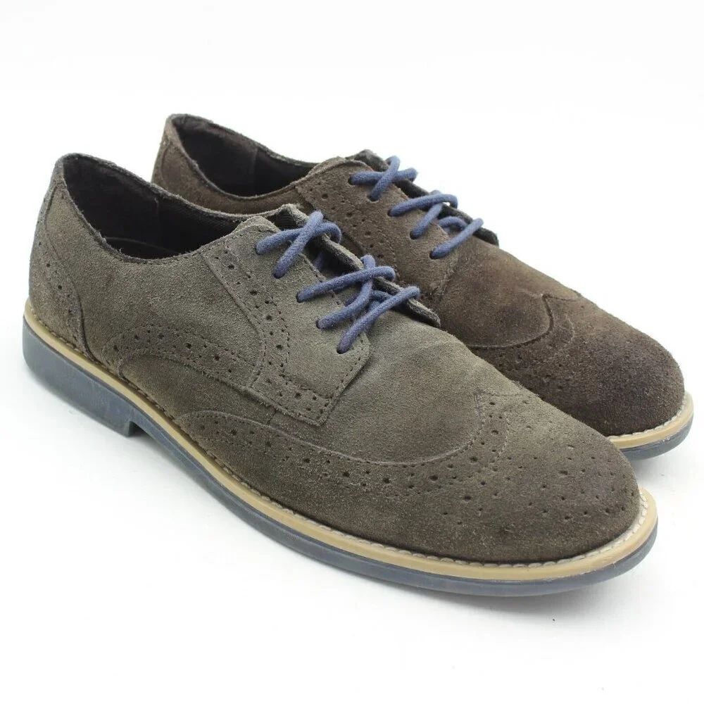 Sonoma Mens Brown Suede Leather Wing Tip Derby Shoes
