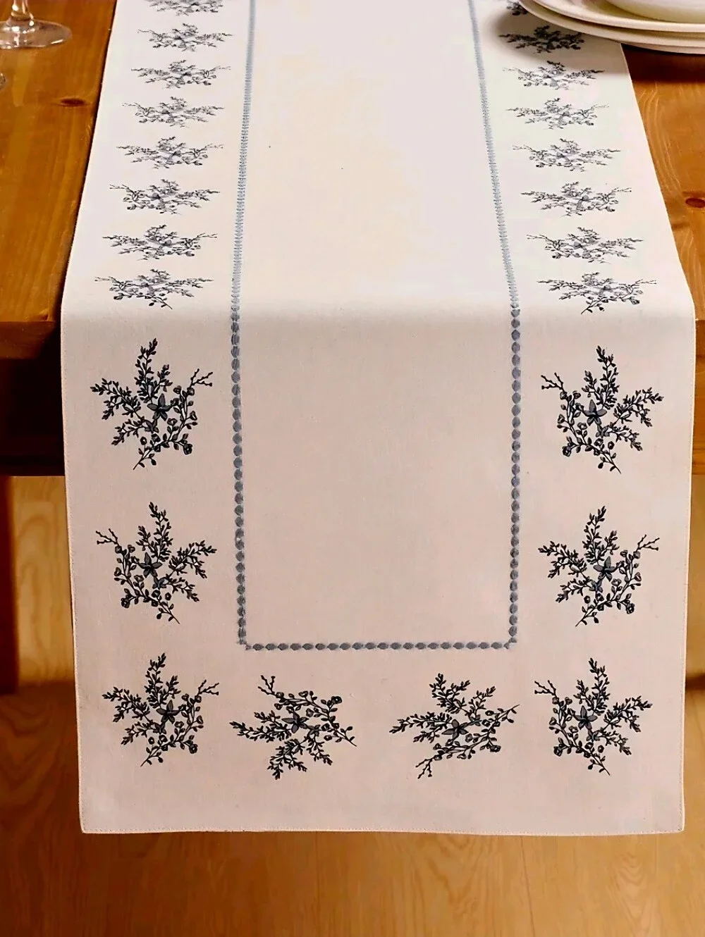 New my Texas HouFloral Cotton Reversible Table Runner, Blue and White, 14