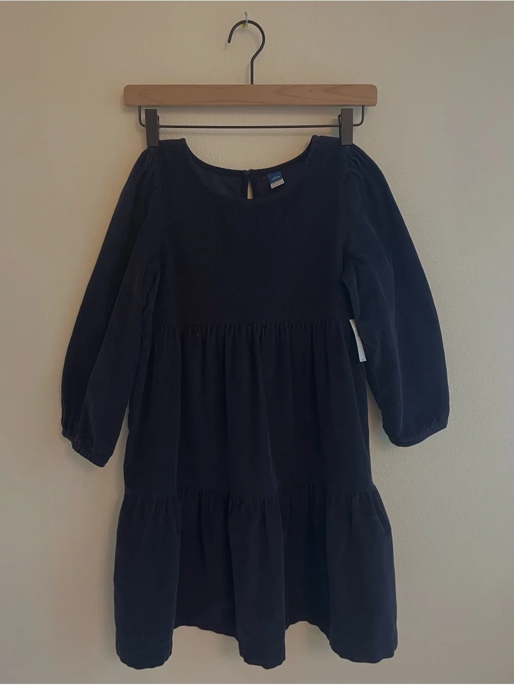 Girls' Navy Long Sleeve Tiered Dress