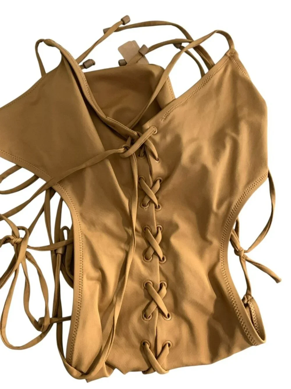 NWT Skims Signature Swim Lace Up Monokini Almond Large Sustainable