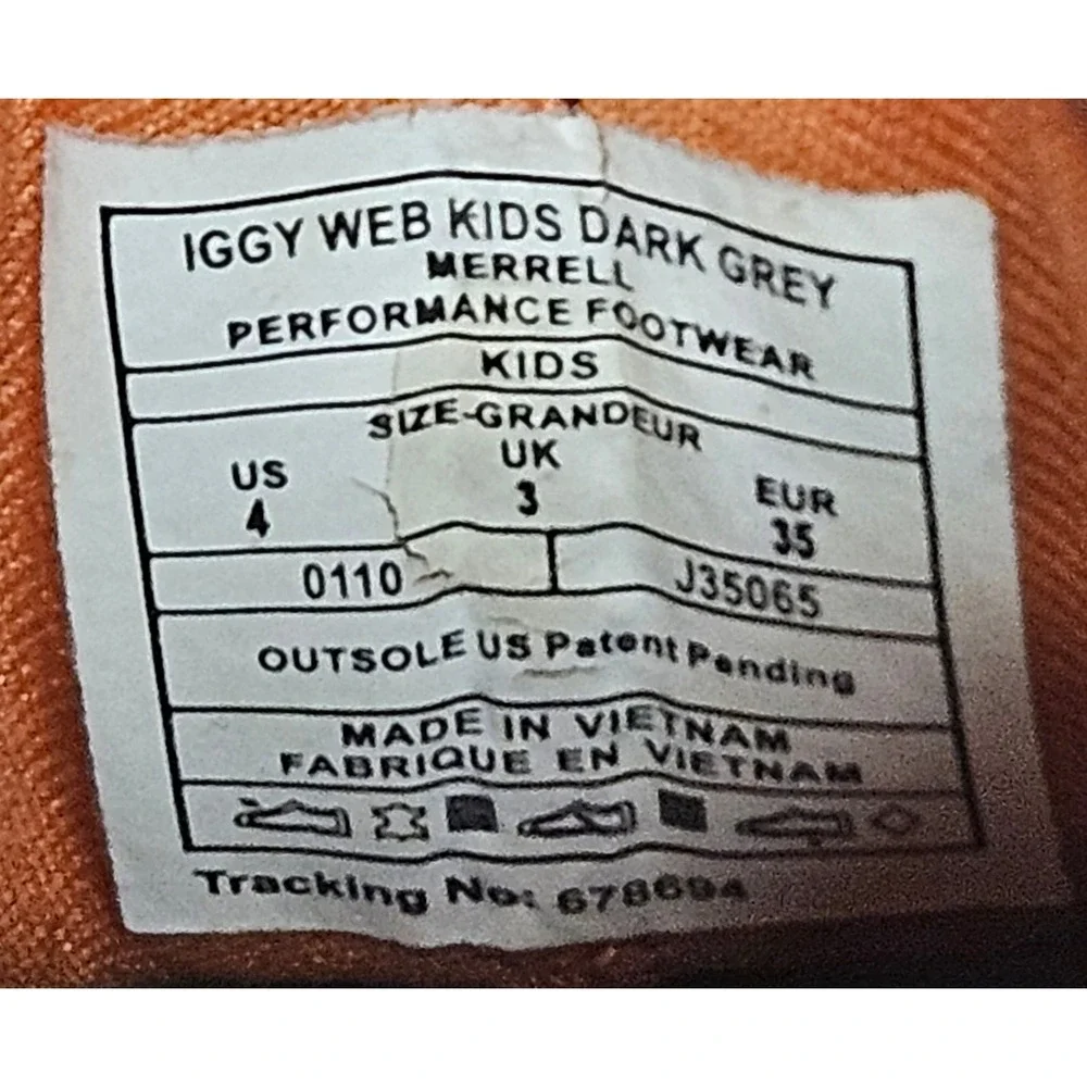 Merrell Iggy Web Kids Dark Grey Orange Hiking Water Sandals J35065 Size 4 US