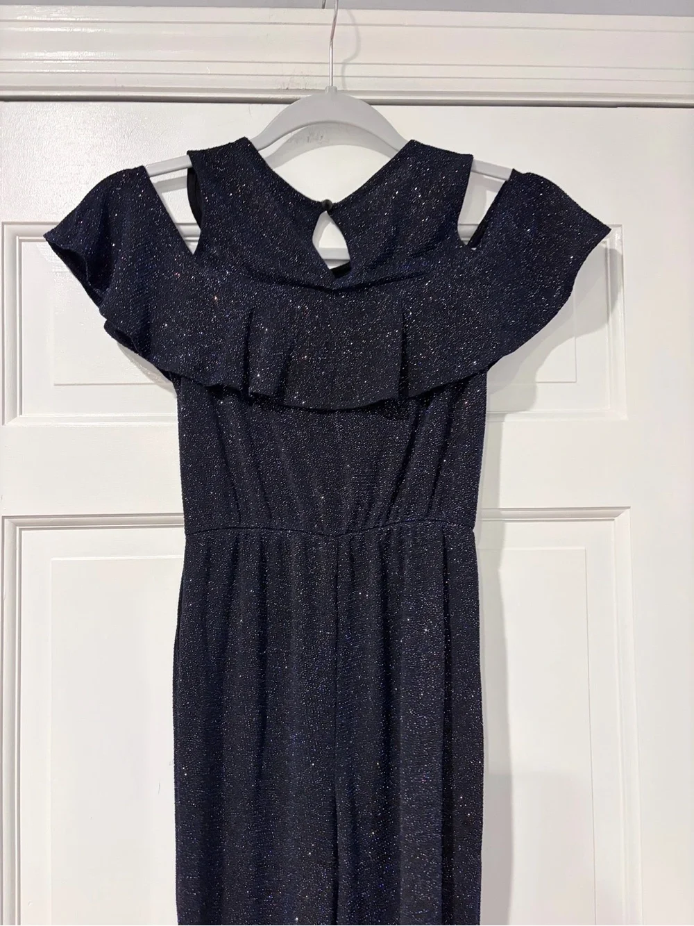 Justice Girls Sparkle Navy Blue Jumpsuit with Ruffle Neck