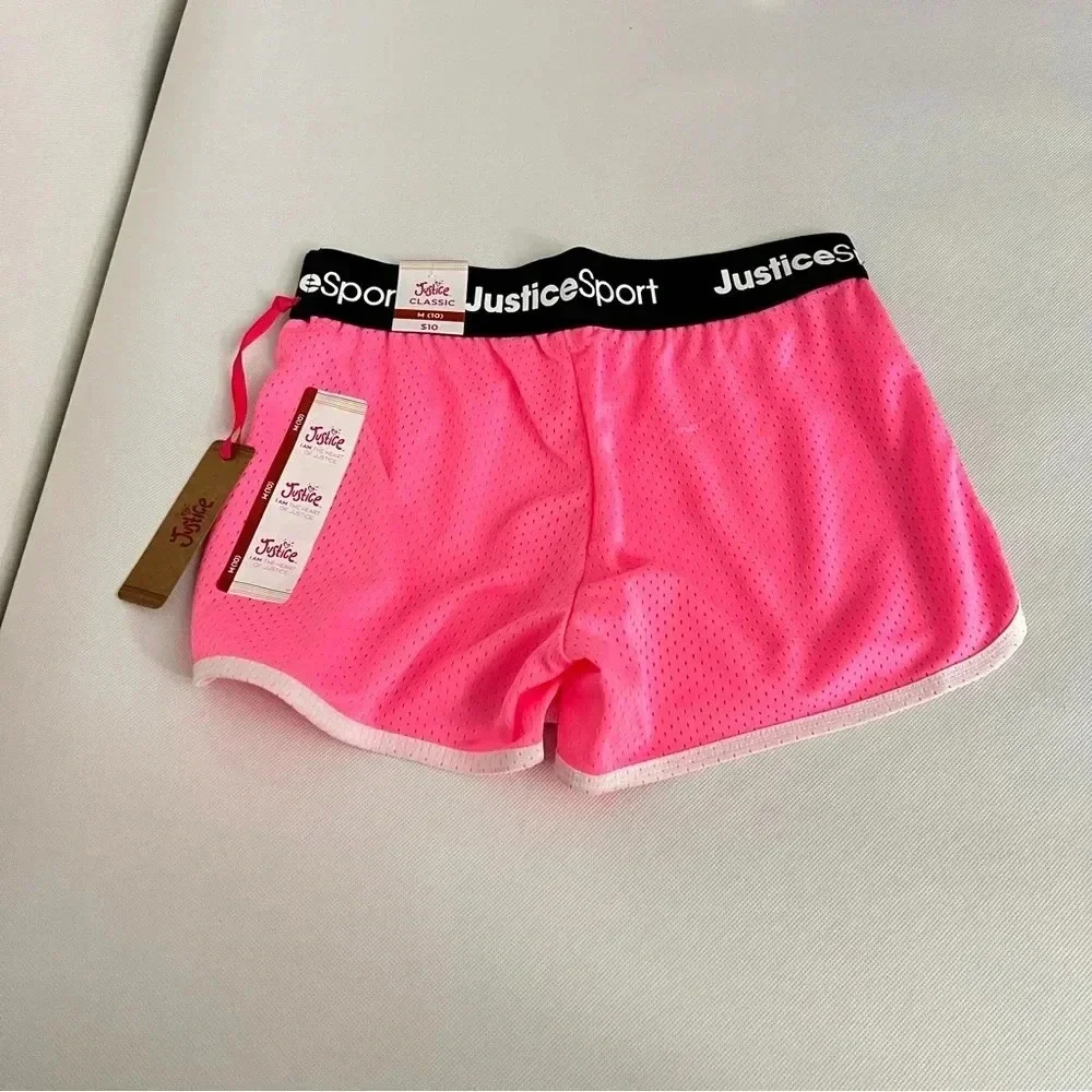 Justice Girls Core Solid Mesh Shorts Flash Pink/Black Elastic Waist Size Medium
