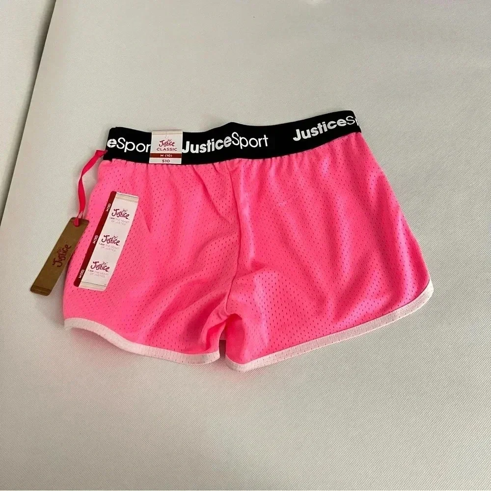 Justice Girls Core Solid Mesh Shorts Flash Pink/Black Elastic Waist Size Medium