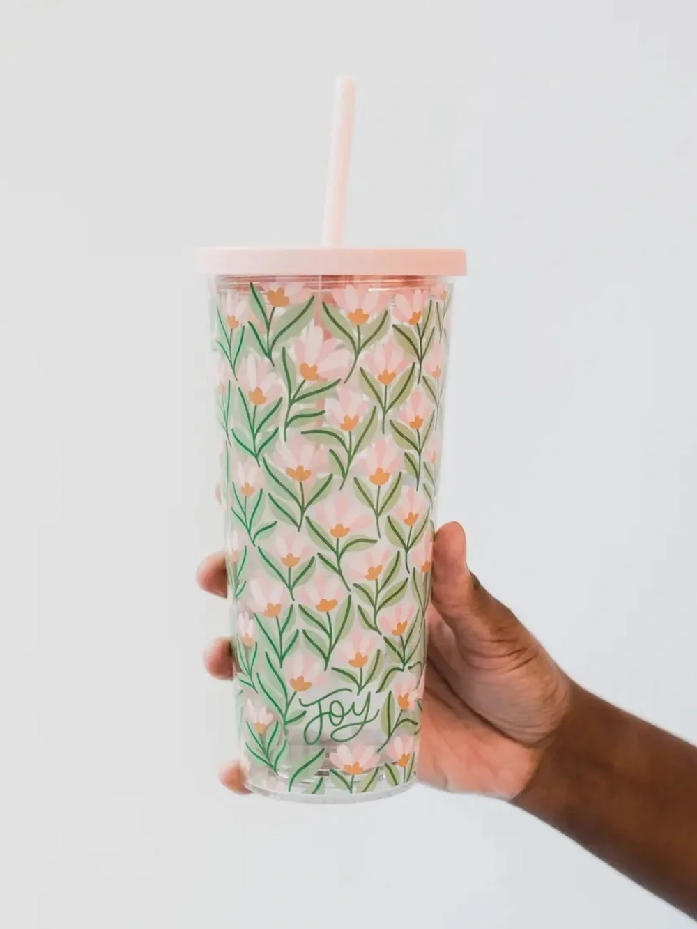 Floral Pink 24 oz Acrylic Tumbler with Straw