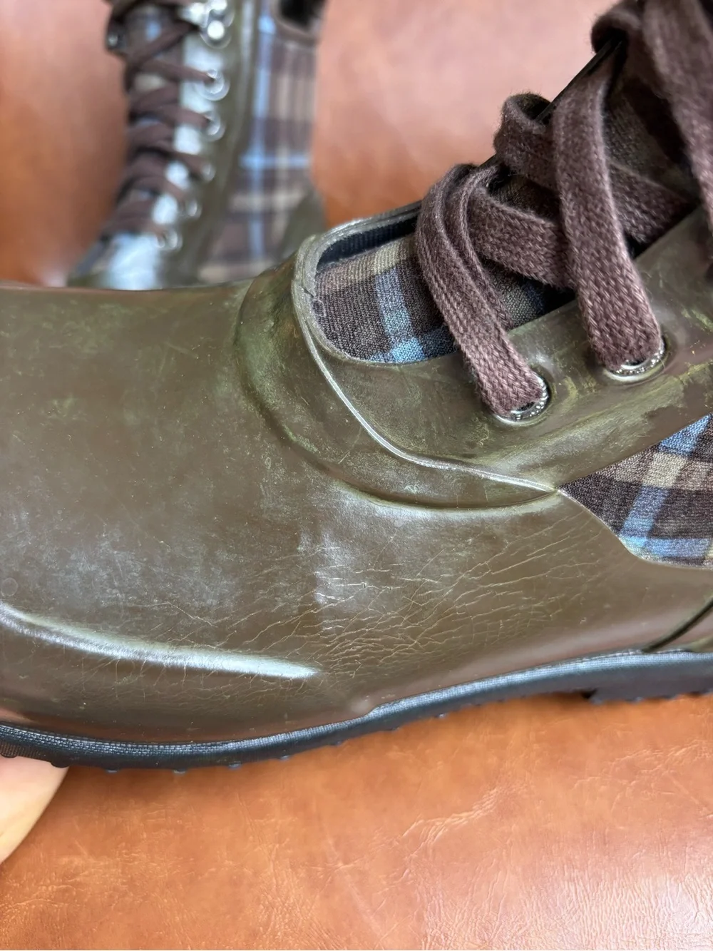 BOGS Sidney Plaid Olive Green Lace-Up Waterproof Rain Winter Boots Wonen’s 10