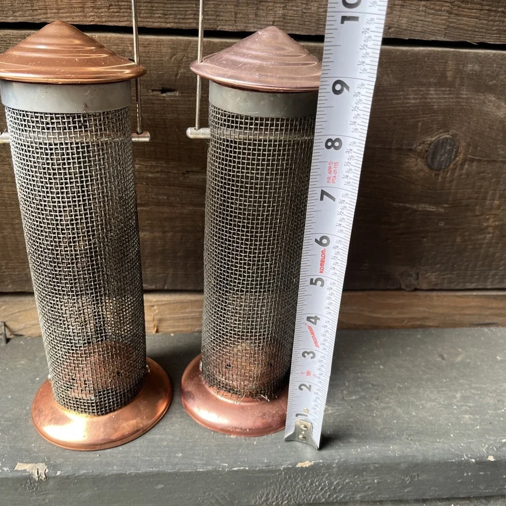 2 Brushed Copper Mini Screen Small Seed Bird Feeders, 9