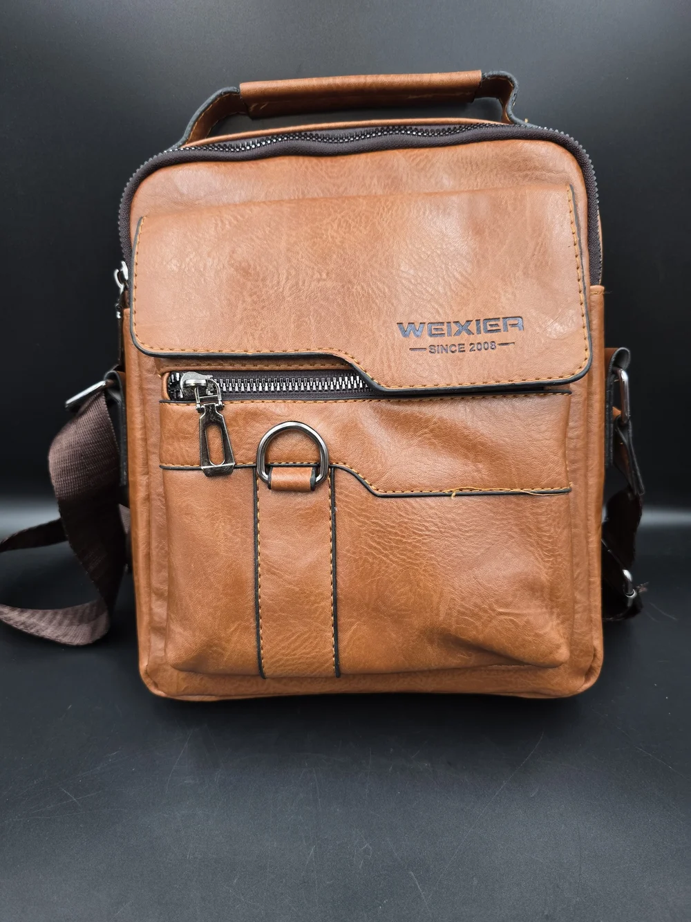Tan Leather Messenger Crossbody for Men