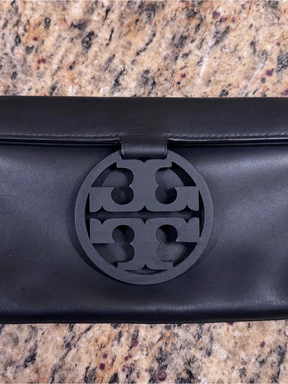 Tory Burch Black Leather Bag with Logo Plate