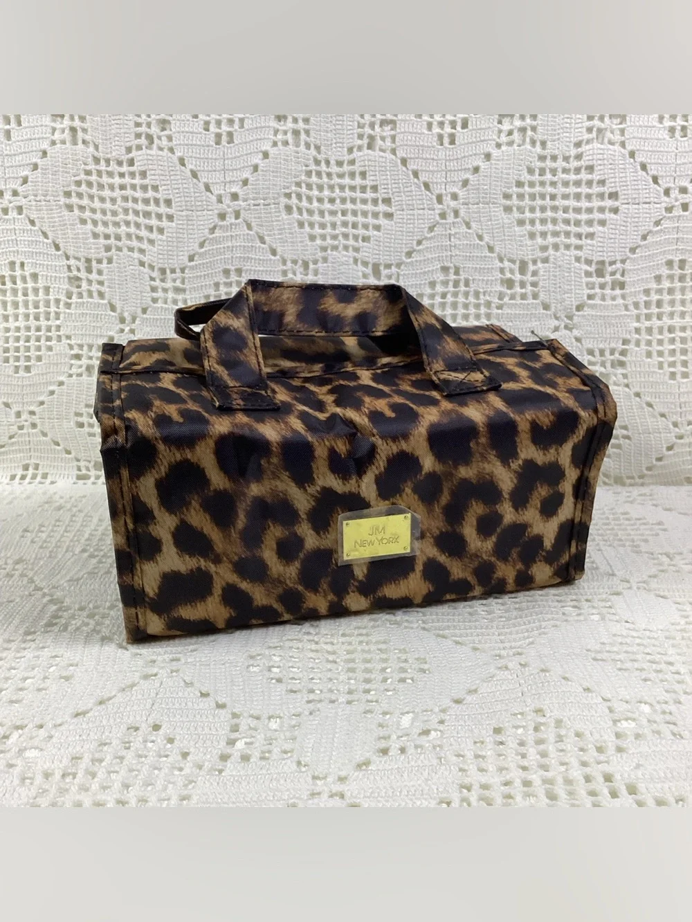 Joy Mangano Medium Leopard Print Cosmetic Tote - Brown & Black