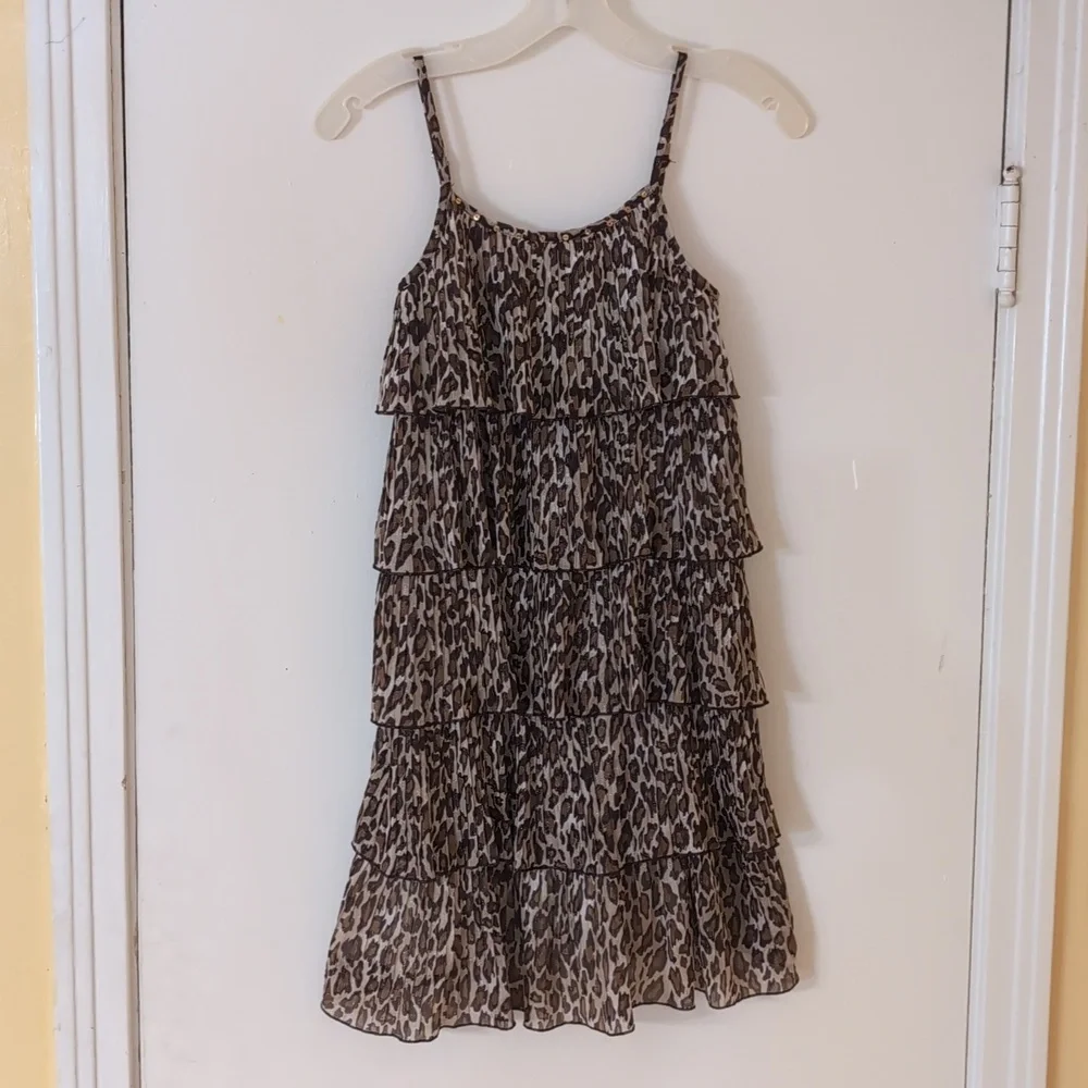 JUSTICE Girls Animal Print Ruffled Tiered Dress w/ Spaghetti Straps 12