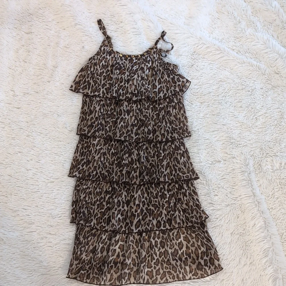 JUSTICE Girls Animal Print Ruffled Tiered Dress w/ Spaghetti Straps 12
