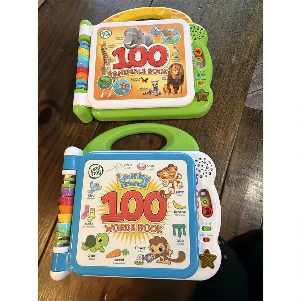 LeapFrog 100 Words & 100 Animals Interactive Learning Books Tested Lot 2