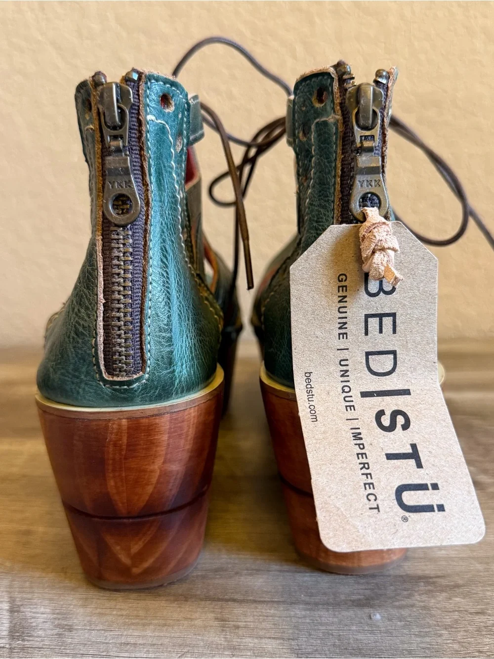 NWT Bed Stu Shirin Wooden Platform Leather Sandals  Womens Size 10
